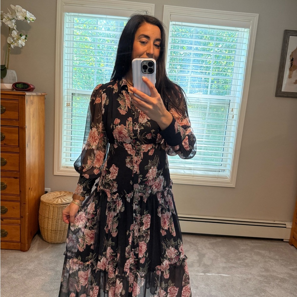 Bardot Black Floral Long Sleeve Dress
